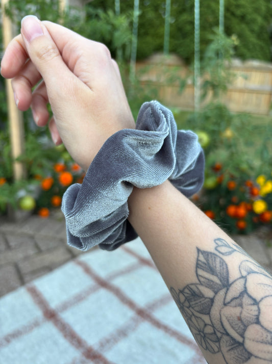 Gray Velour Scrunchie