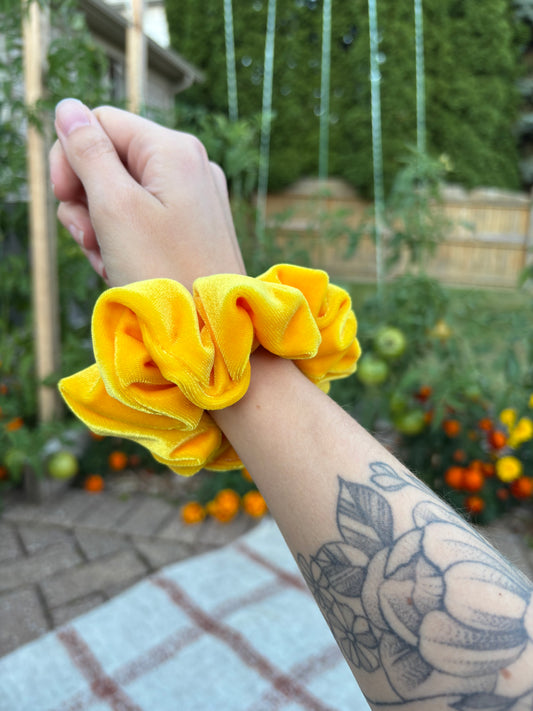 Yellow Velour Scrunchie