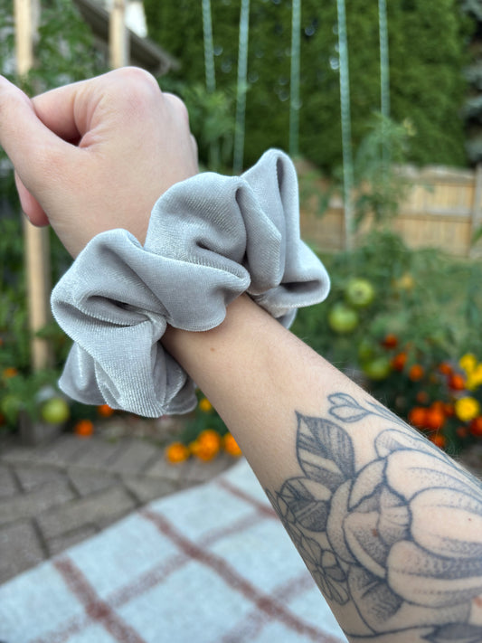 Silver Velour Scrunchie