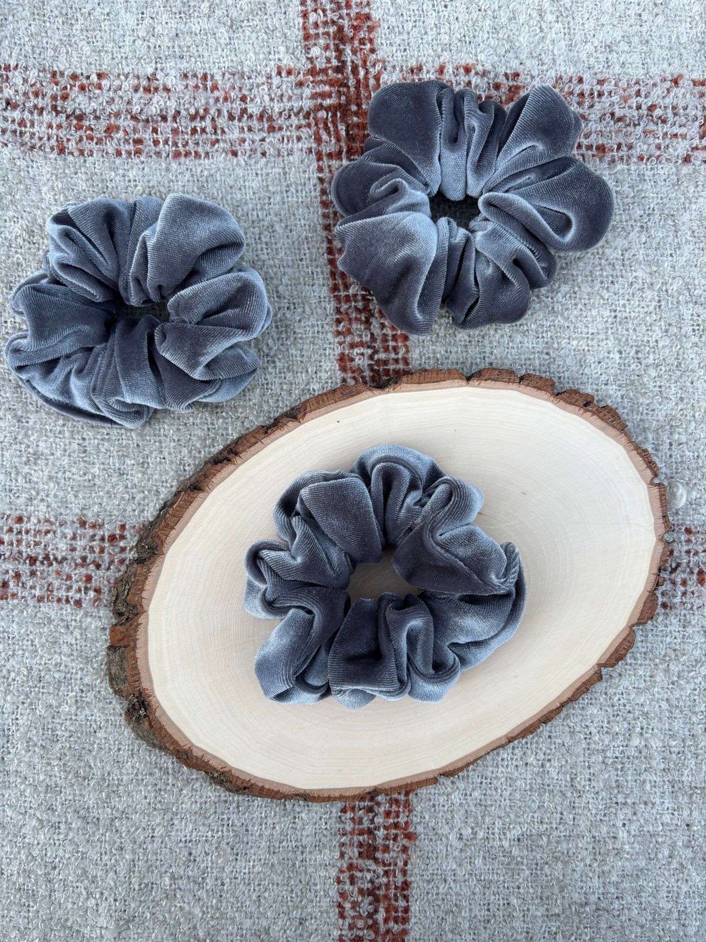 Gray Velour Scrunchie