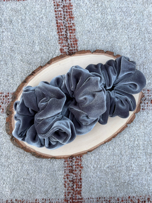 Gray Velour Scrunchie
