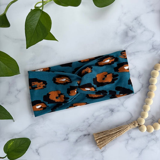 Teal Leopard Print Headband